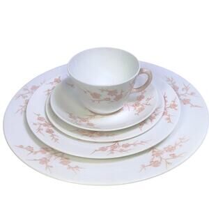 Spode Retired 1962-1964 'Geisha' Light Pink 5-Piece Place Setting-Rare-Excellent